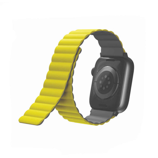UNIQ Revix Magnetic Silicone Strap for Apple Watch Series 7 - SE - 6 - 5 - 4 - 3 - 2 - 1 ( 45mm - 44mm - 42mm ) - Lemon ( Yellow - Grey ) (Barcode: 8886463679135 )