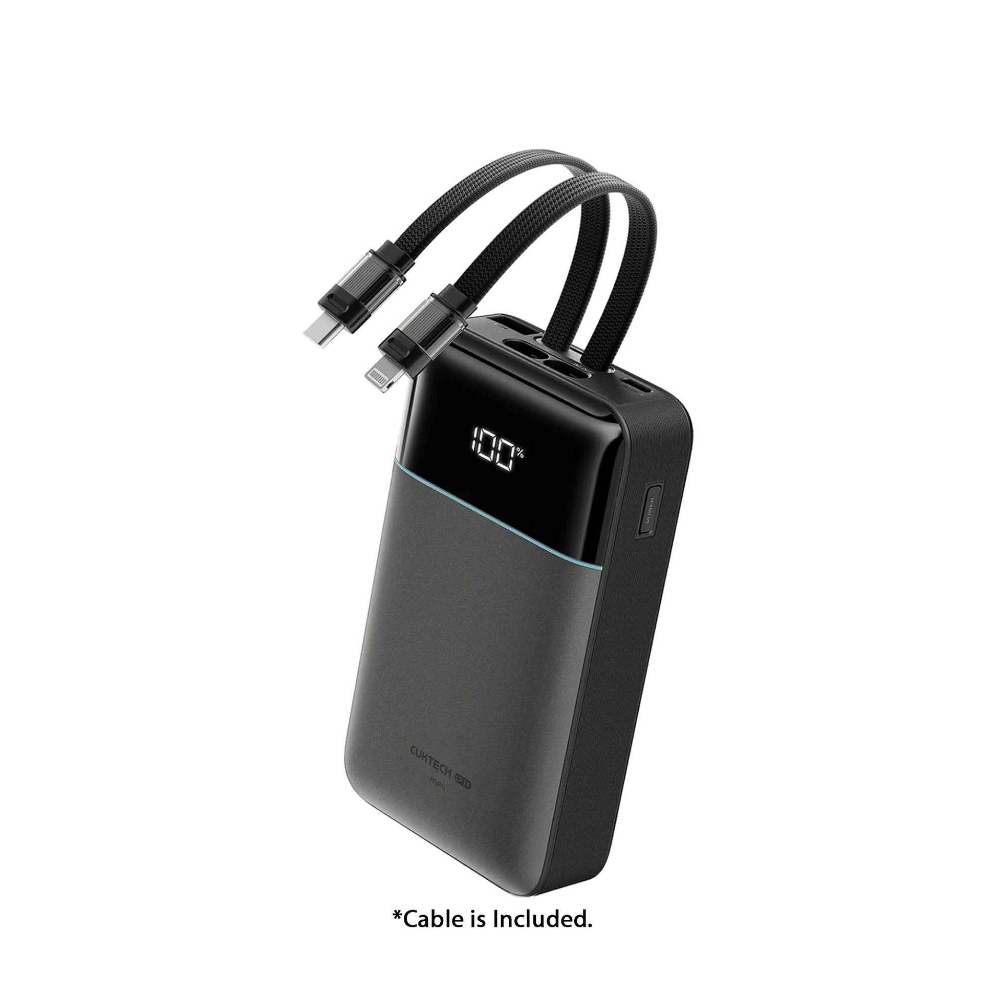 CUKTECH CP24 Dual Power Bank 20,000mAh 40W Built-in Type-C and Lightning Braided Cable CCC Certified