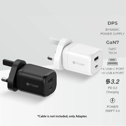 Mazer Prestige GaN Mini 60W Dynamic Power Wall Adaptor Charger Fast Charging ( 2 Ports )