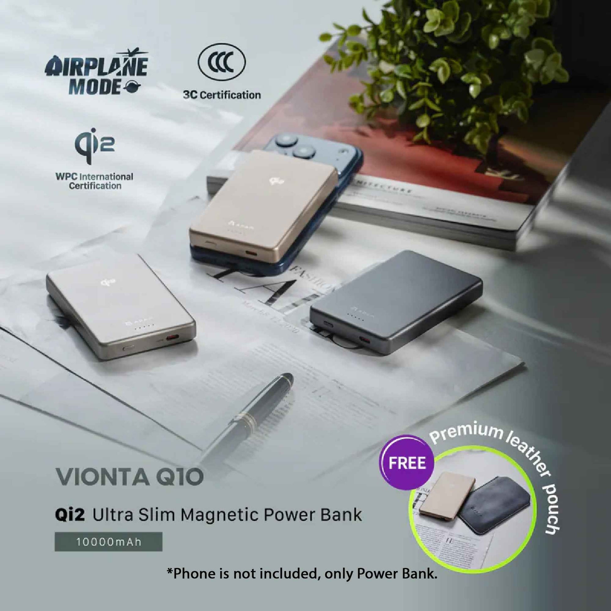 ADAM Elements VIONTA Q5 / Q10 ( 5,000mAh / 10,000mAh ) Qi2 Ultra Slim Magnetic Wireless Power Bank CCC Certified