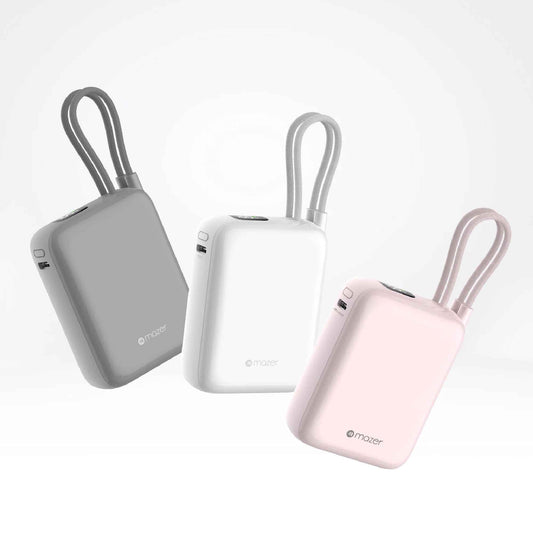 MAZER PowerCharge Nano Duo 10,000mAh PD35W Power Bank with Built-in Dual USB-C Cables CCC Certified