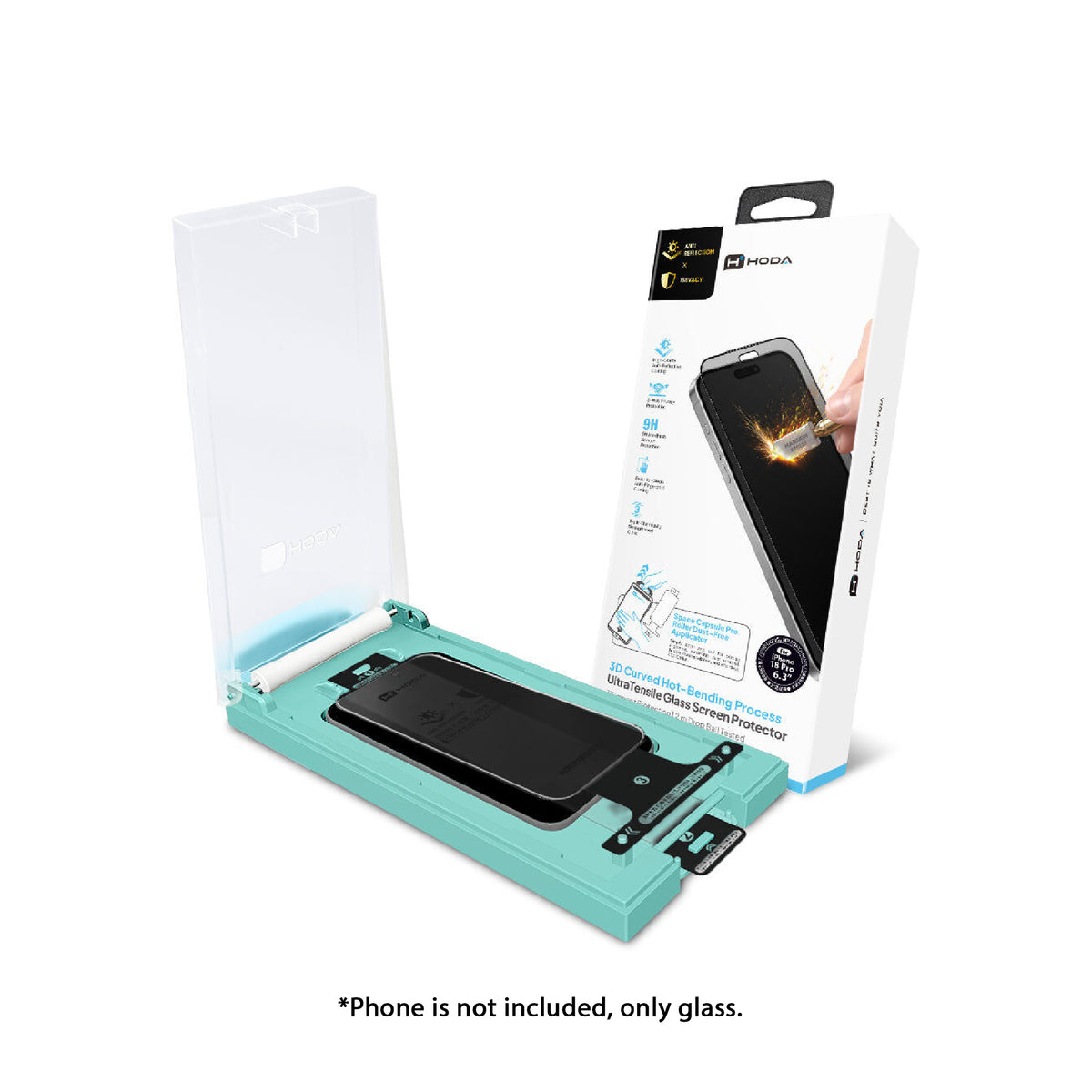 Hoda 3D Full Glue Anti-Peeper ( Privacy ) with Anti-Reflection Full Coverage Glass for iPhone 18 Pro Max / 18 Pro with Dust-Free Helper Lite