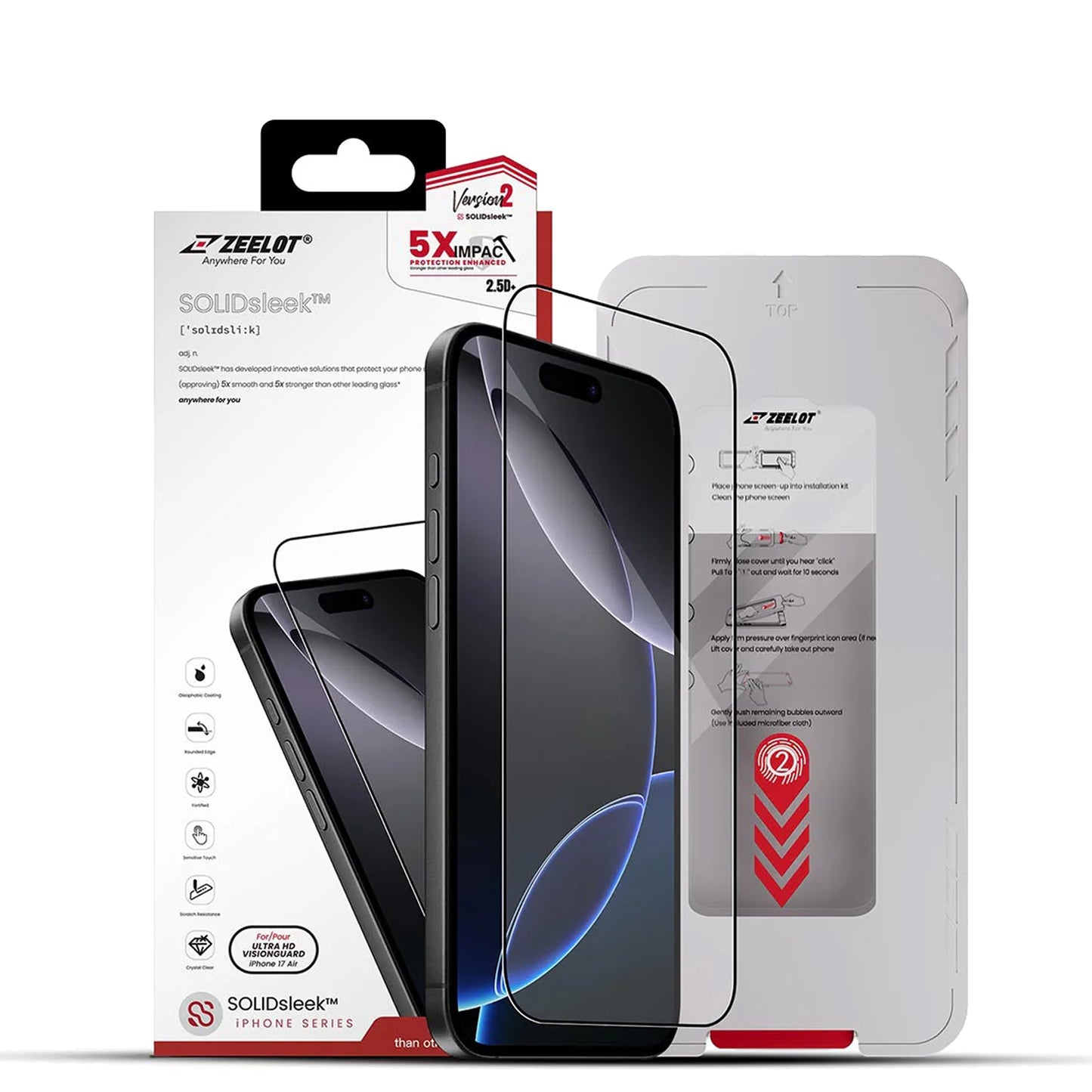 ZEELOT SOLIDsleek V2 ( 2.5D+ ) for iPhone 17 Series ( with EasyFit Installation Kit ) - Ultra HD VisionGuard