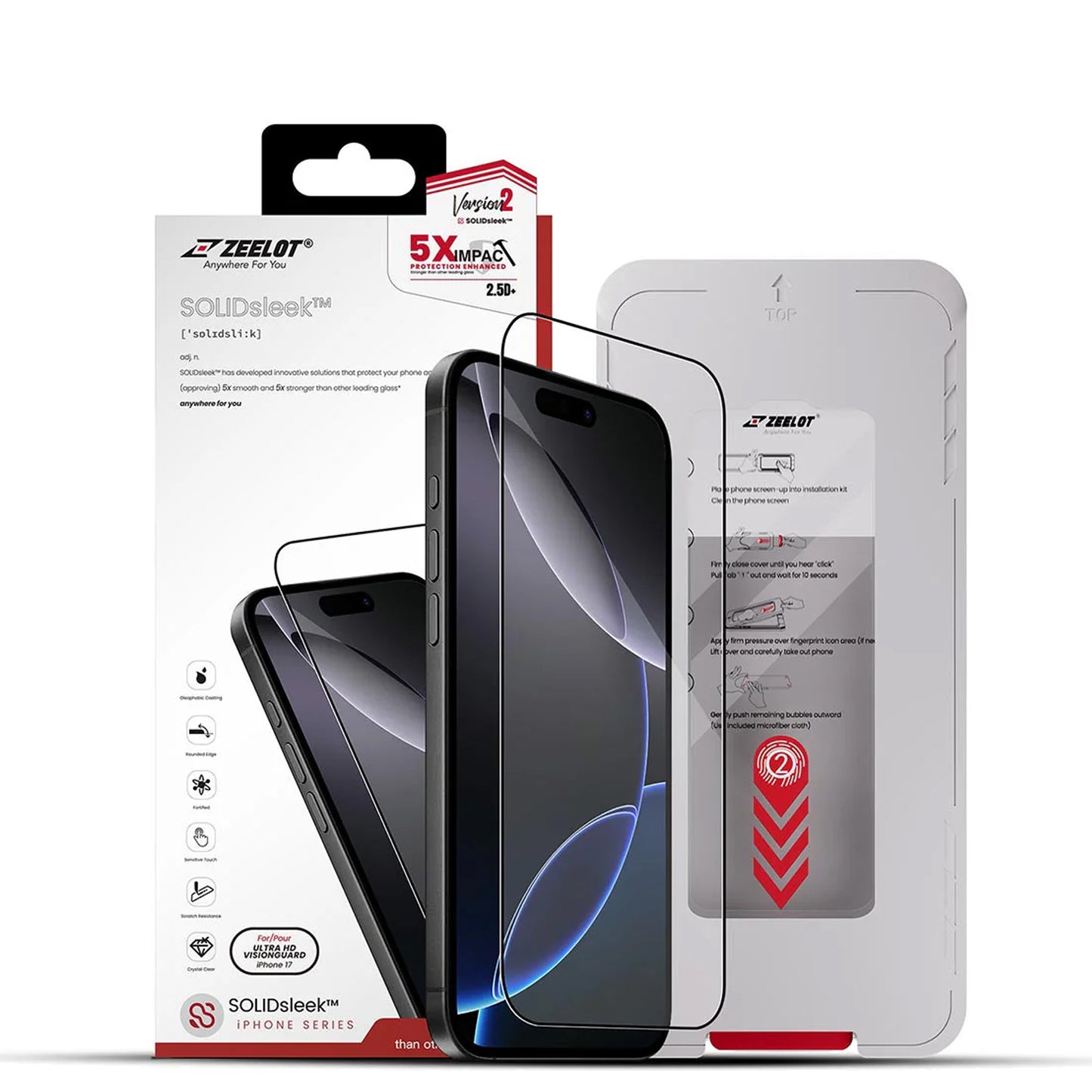 ZEELOT SOLIDsleek V2 ( 2.5D+ ) for iPhone 17 Series ( with EasyFit Installation Kit ) - Ultra HD VisionGuard