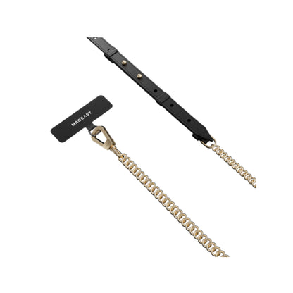 MAGEASY Modern Leather Chain Strap + Strap Card - Adjustable Chain Length - Black/Matte Gold - Forexengineer -Malaysia
