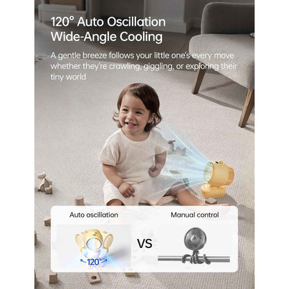 JisuLife Stroller Fan Life 3 ( 5000mAh ) Auto Oscillation Clip Fan 21H Long Battery with Night Light