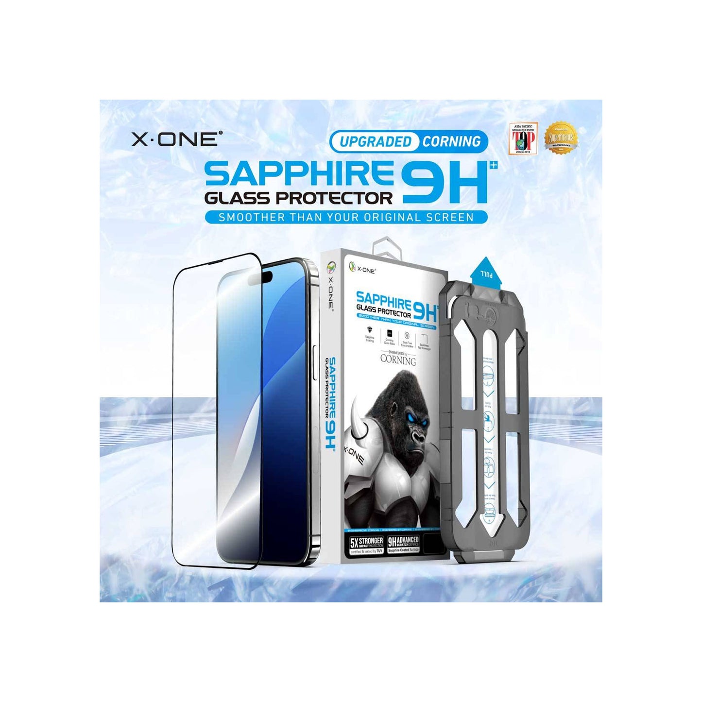 X.One Sapphire Series ( Upgraded Corning ) Full Screen Tempered Glass for iPhone 16 Series - With Installer Kit