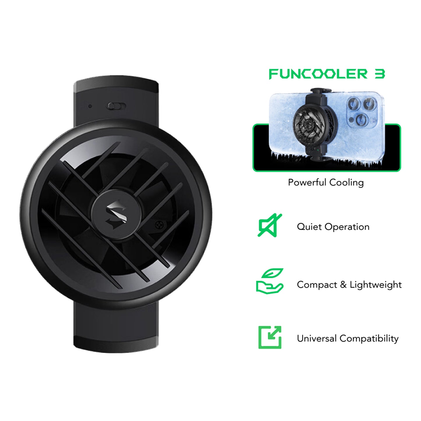 Black Shark Fun Cooler 3 for Gaming , Ultra-High Speed Cooling Fan Universal Compatibility