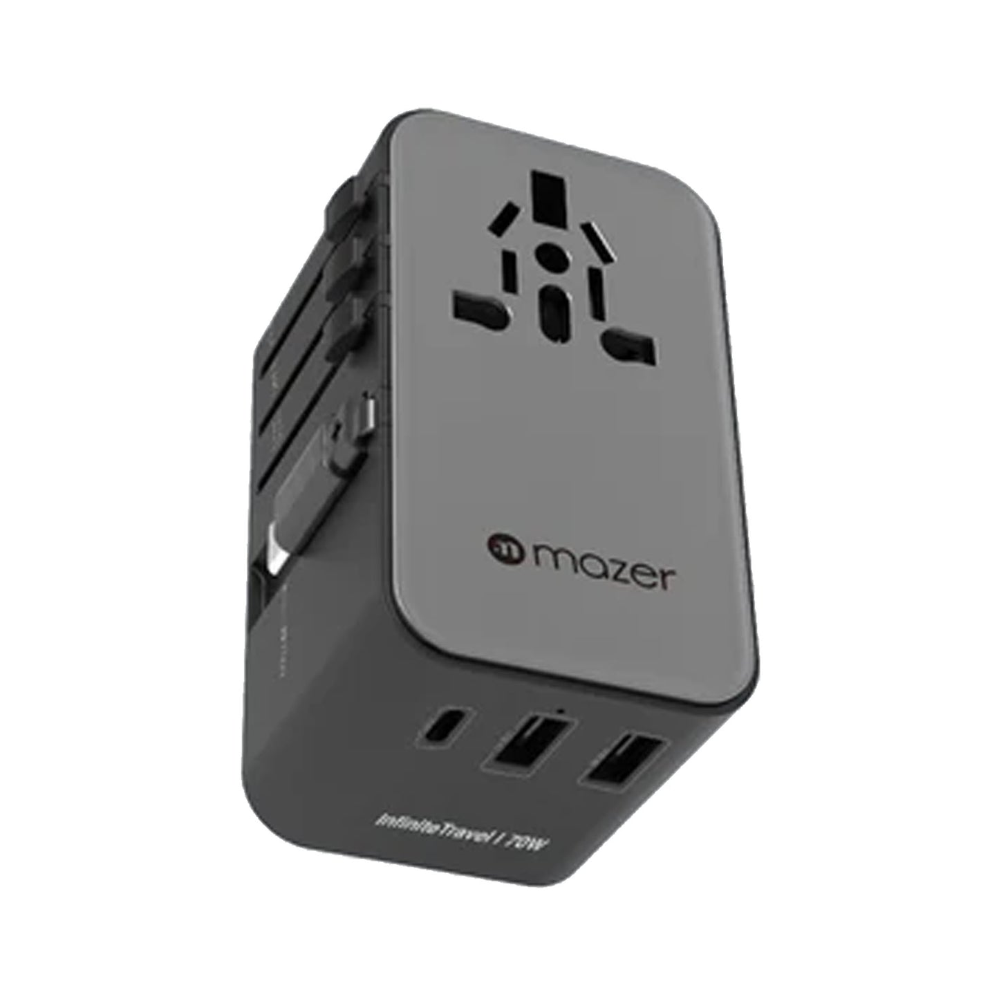 Mazer Infinite Travel PD 70W Gan Universal Travel Charger With Built-in USB C Cable , USB-A and USB-C Port