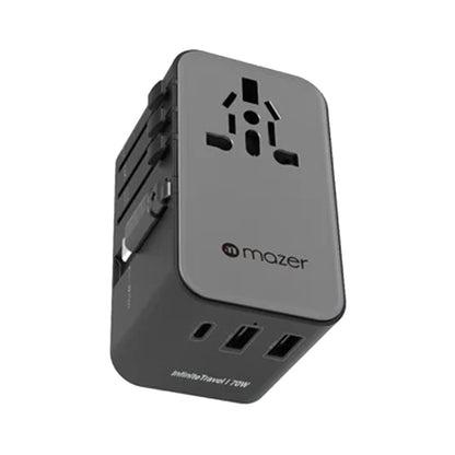 Mazer Infinite Travel PD 70W Gan Universal Travel Charger With Built-in USB C Cable , USB-A and USB-C Port - Forexengineer -Malaysia