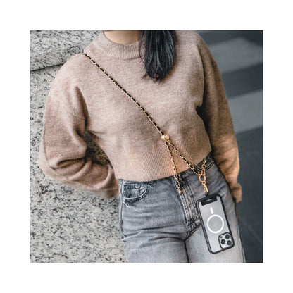 MAGEASY Classic Leather Chain Strap + Strap Card - Adjustable Chain Length - Black/Matte Gold - Forexengineer -Malaysia