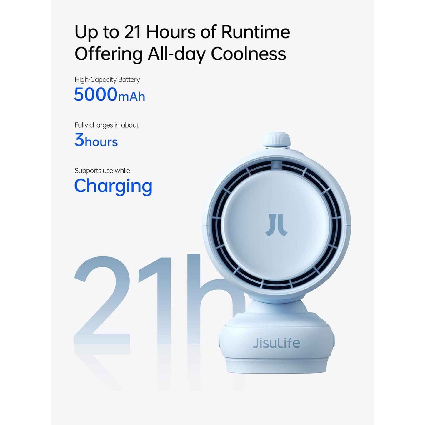 JisuLife Stroller Fan Life 3 ( 5000mAh ) Auto Oscillation Clip Fan 21H Long Battery with Night Light