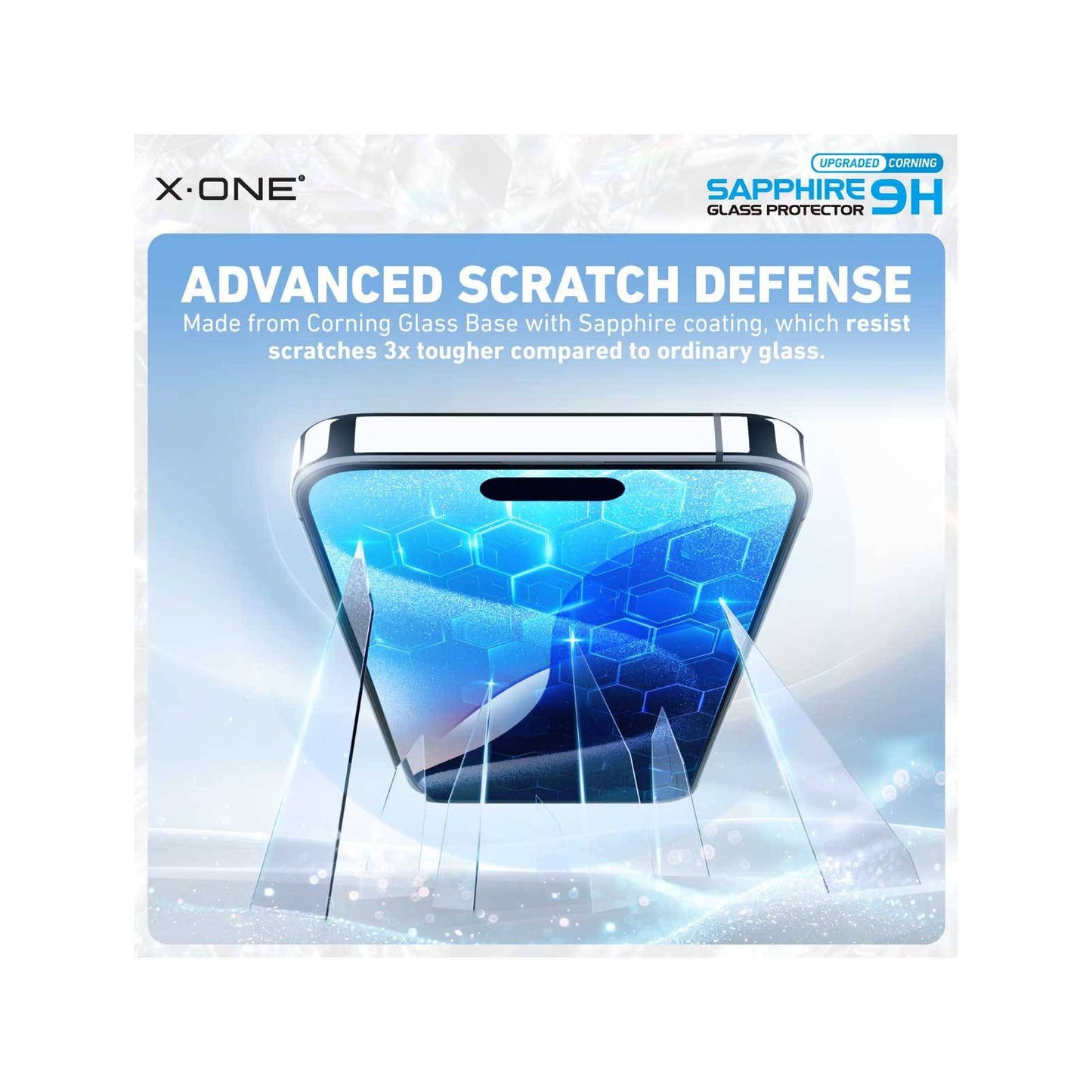 X.One Sapphire Series ( Upgraded Corning ) Full Screen Tempered Glass for iPhone 16 Series - With Installer Kit