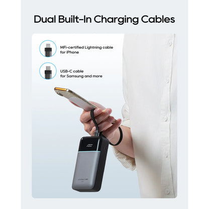 CUKTECH CP24 Dual Power Bank 20,000mAh 40W Built-in Type-C and Lightning Braided Cable CCC Certified