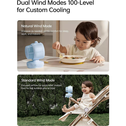 JisuLife Stroller Fan Life 3 ( 5000mAh ) Auto Oscillation Clip Fan 21H Long Battery with Night Light