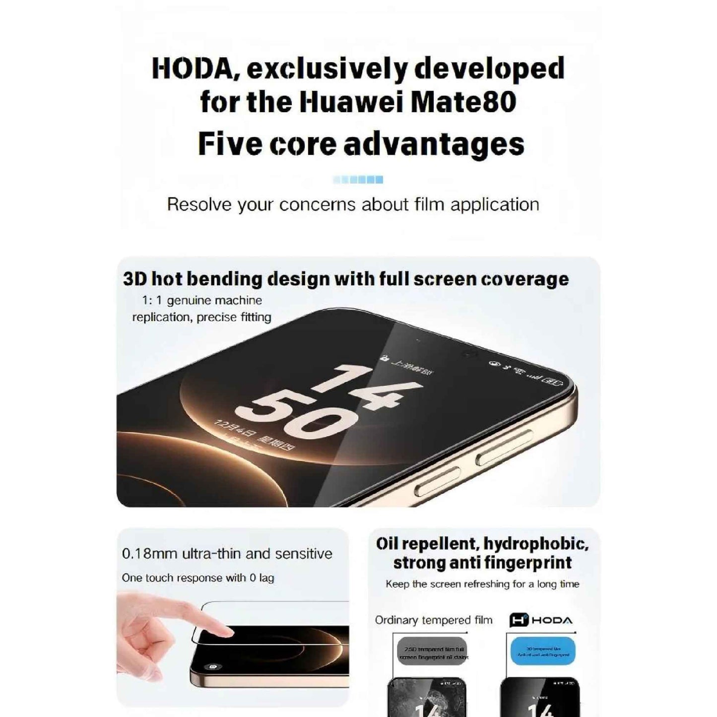 Hoda Clear 3D Curved Full Glue Glass Screen Protector for HUAWEI Mate 80 Pro Max / 80 Pro / 80 RS / 80 (Dust Free Helper included)