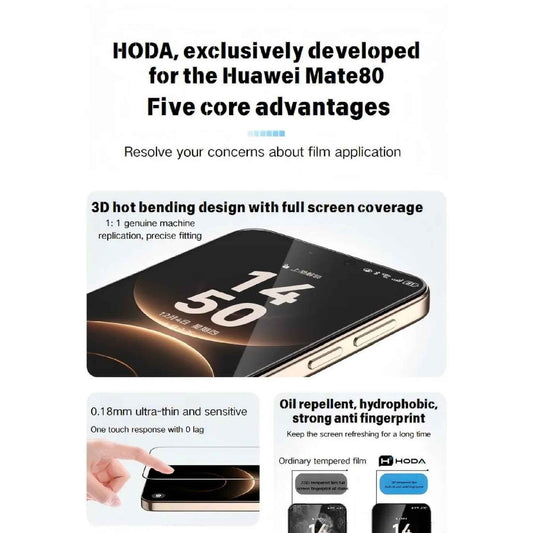 Hoda Clear 3D Curved Full Glue Glass Screen Protector for HUAWEI Mate 80 Pro Max / 80 Pro / 80 RS / 80 (Dust Free Helper included)