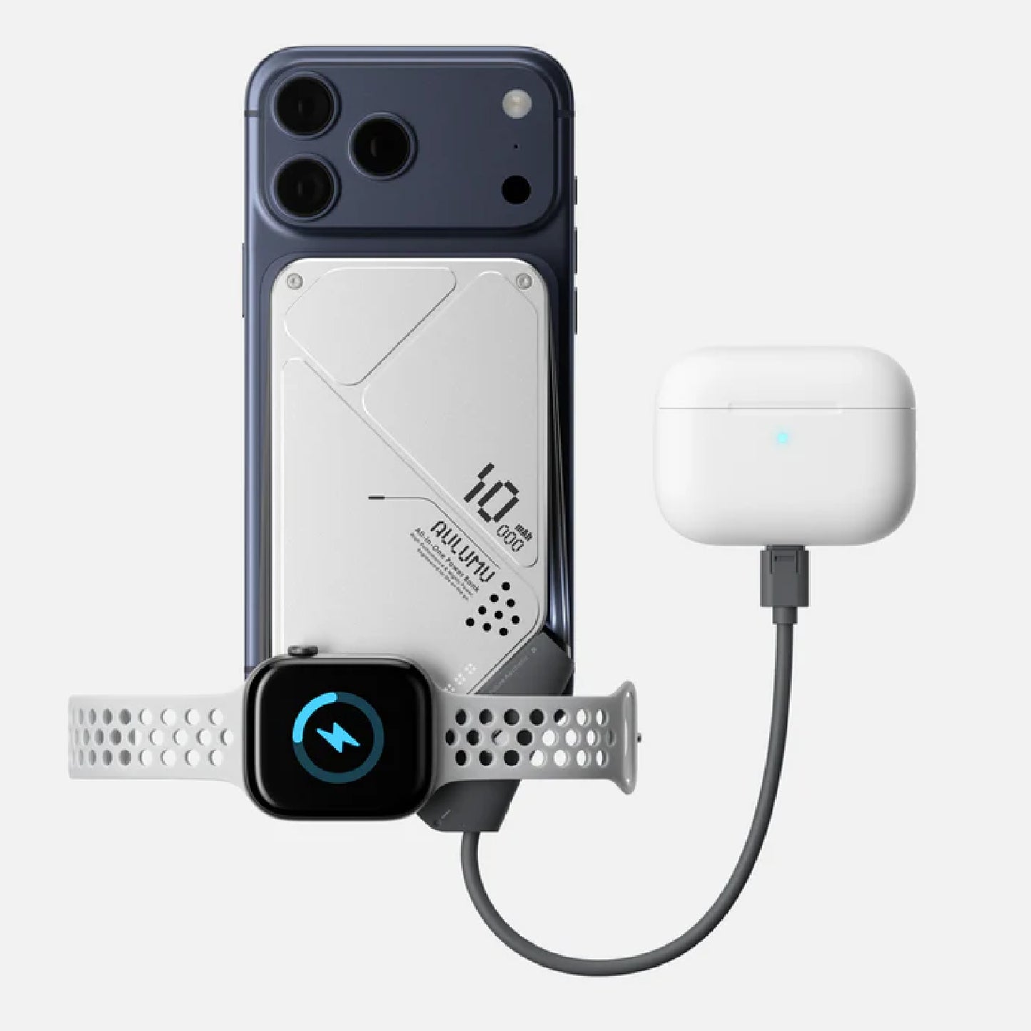 AULUMU M10 10000mAh Multi-Charging Dual-Mag Power Bank with Built-in Type C Cable