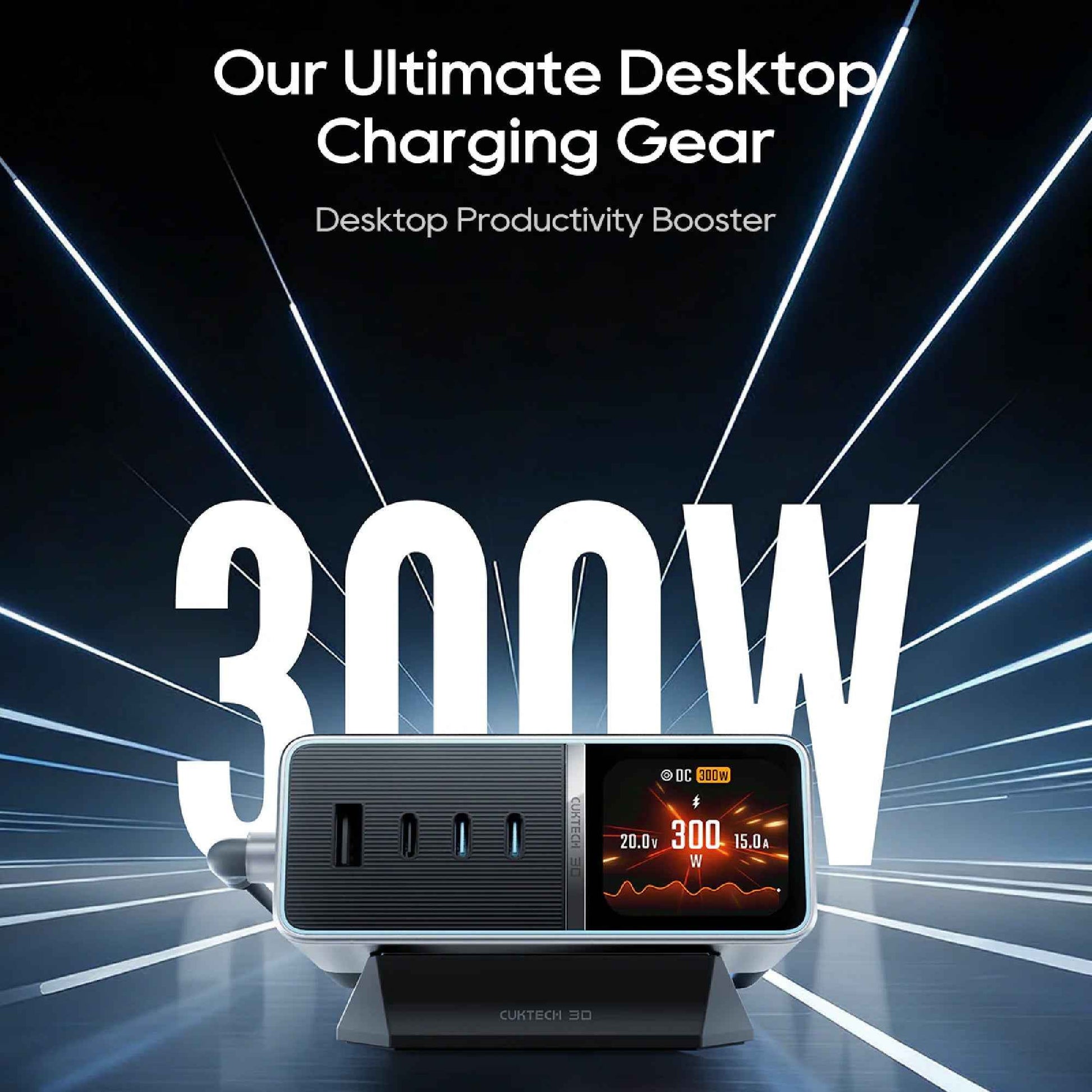 CUKTECH 30 Ultra Charging Station 300W Max 5 Port Fast GaN Charger ( Type C / USB-A / DC Port )