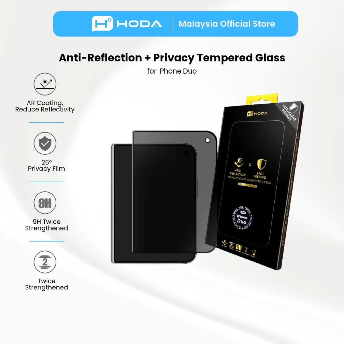 Hoda 2.5D UltraClear Privacy (2-way) with Anti-Reflection Tempered Glass Screen Protector for iPhone Duo ( Front Screen ) Case Friendly No Helper