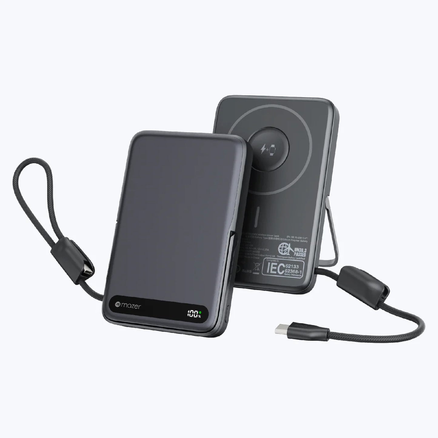 MAZER MagLink19 10,000mAh Magnetic Wireless Powerbank with Built-in USB-C Cable and Kickstand CCC Certified