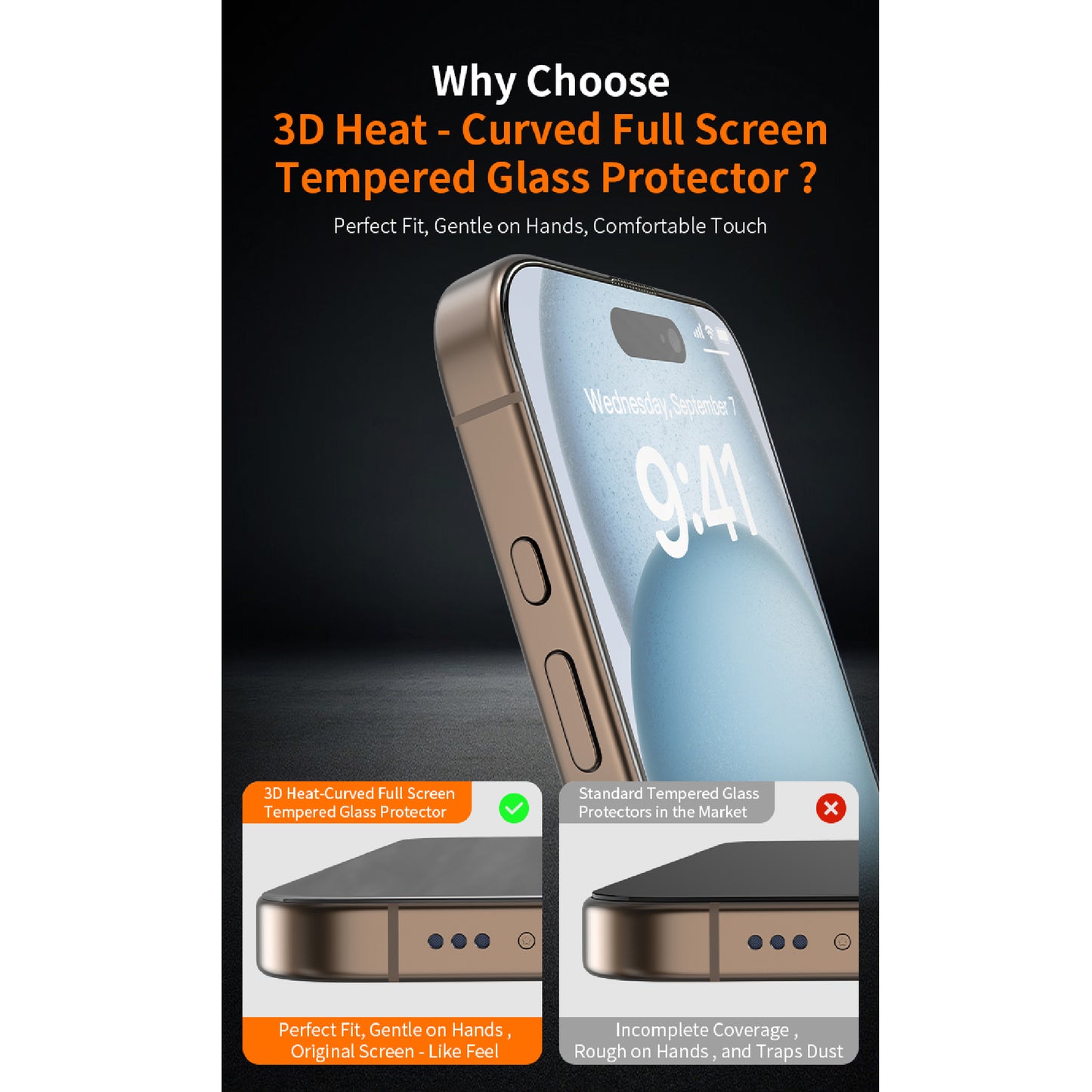 Hoda 3D Full Glue Clear Glass Screen Protector for iPhone 17 Pro Max / 17 Pro with Dust-Free Helper