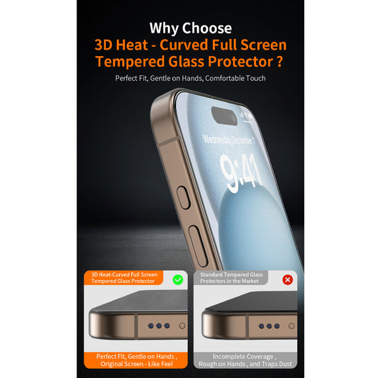 Hoda 3D Full Glue Clear Glass Screen Protector for iPhone 17 Pro Max / 17 Pro with Dust-Free Helper
