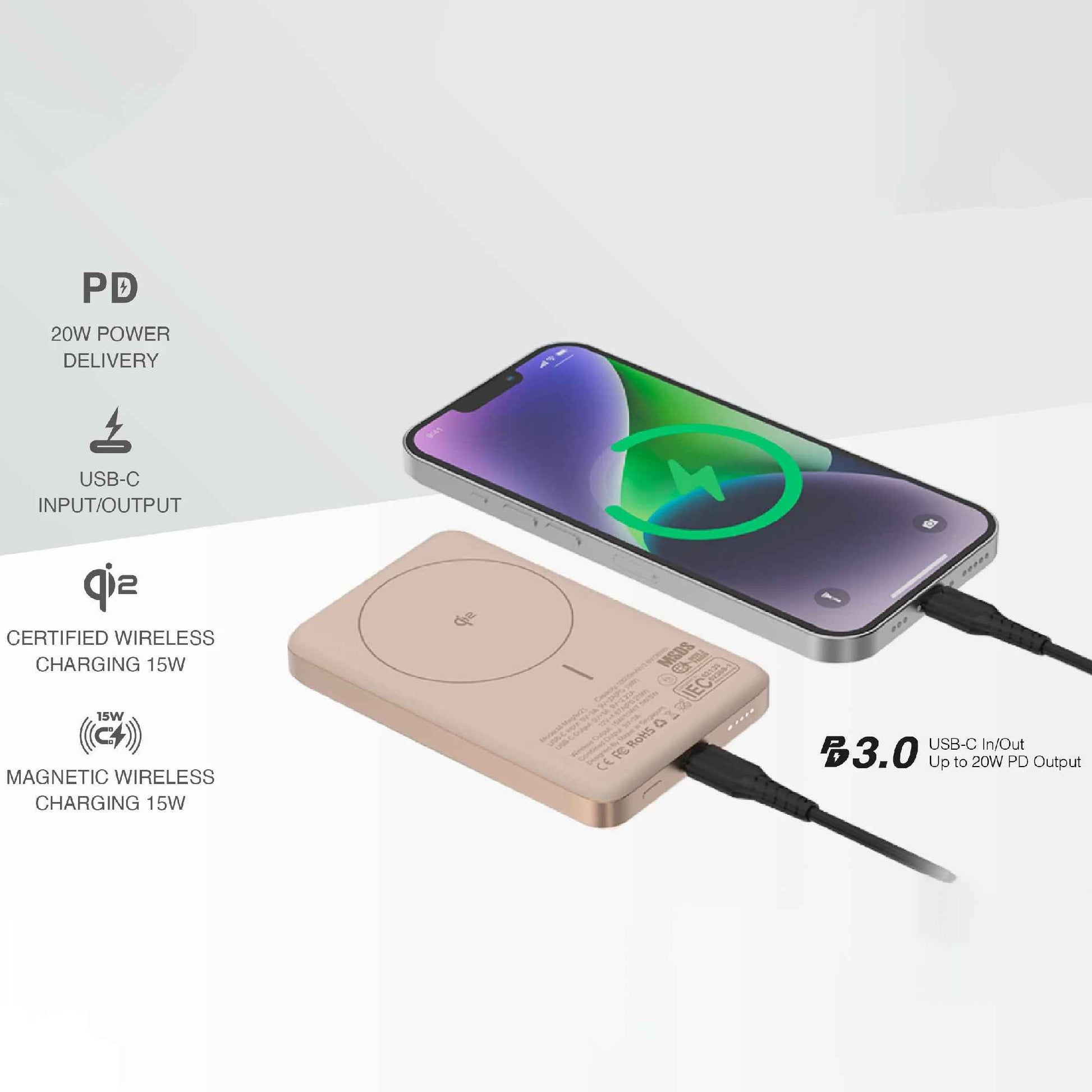 MAZER MagAir 21 - Qi2 Certified Ultra Slim Magnetic Power Bank 10000mAh 15W