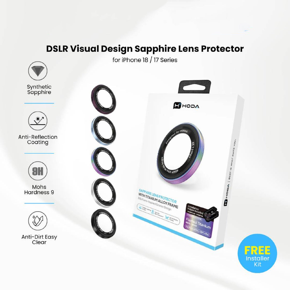 Hoda Sapphire Lens Protector ( Monocular Like Design ) for iPhone 18 Pro Max / 18 Pro with Helper
