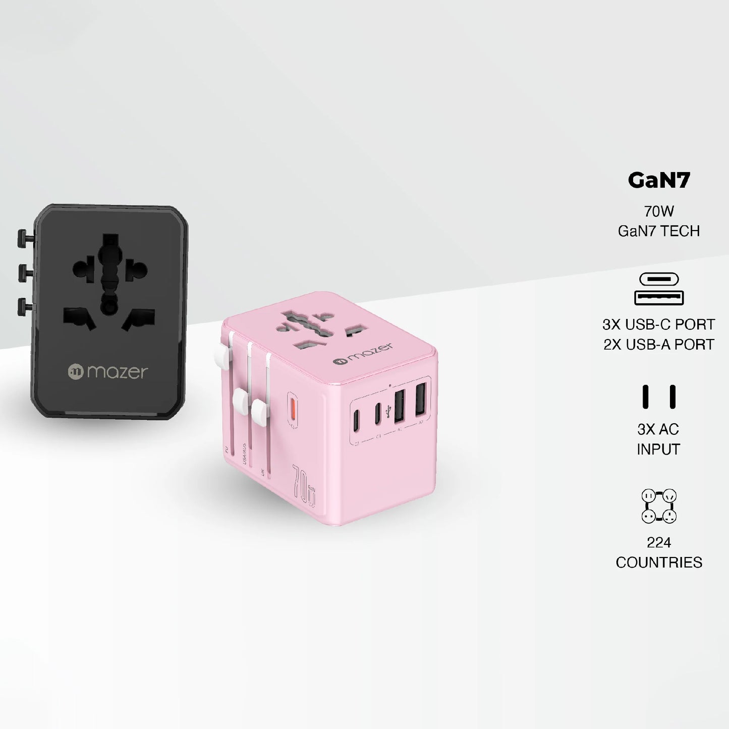 Mazer Infinite Travel PD 70W GaN Universal Travel Adapter Charge Up To 8 Device Simultaneously