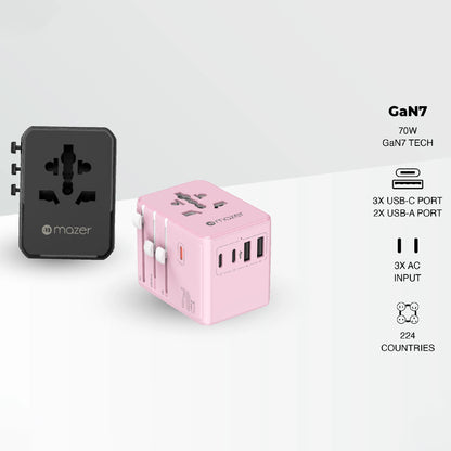 Mazer Infinite Travel PD 70W GaN Universal Travel Adapter Charge Up To 8 Device Simultaneously