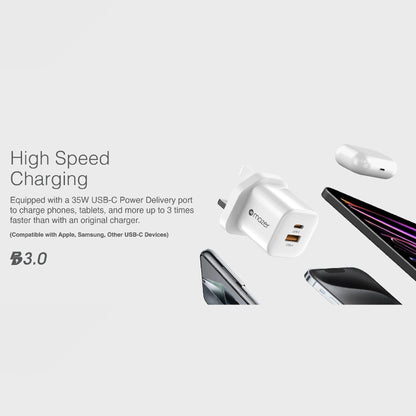 Mazer Prestige GaN Mini 35W Charger Wall Adapter Fast Charging ( 2 Ports )
