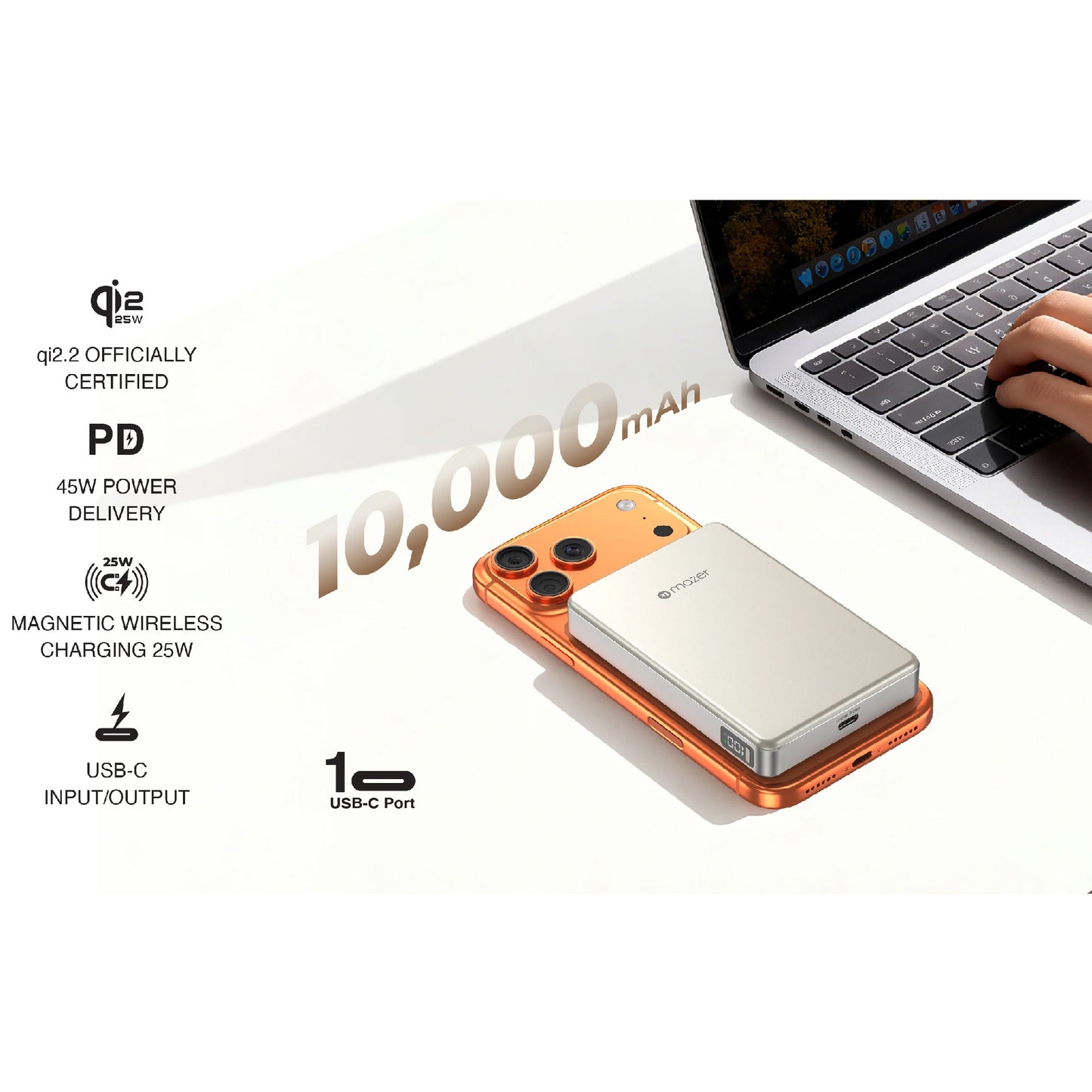 MAZER MagAir 31 CCC Certified & Qi2 25W Magnetic Power Bank 10000mAh