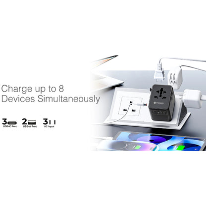 Mazer Infinite Travel PD 70W GaN Universal Travel Adapter Charge Up To 8 Device Simultaneously