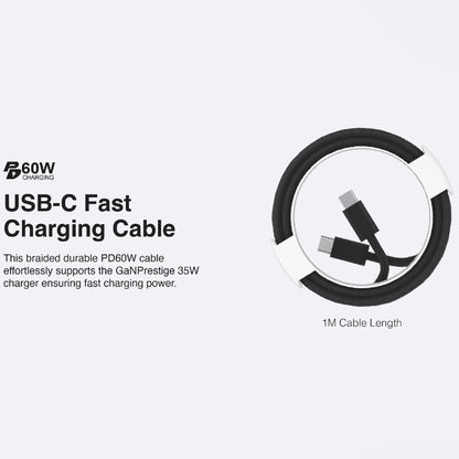 Mazer Prestige Combo 35W GaN Wall Adapter ( 2 Ports ) with PD60W USB-C Cable