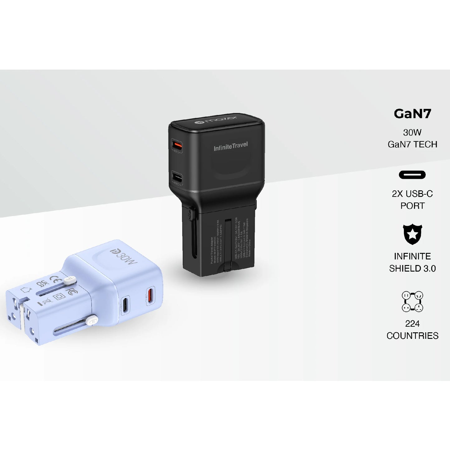 MAZER Infinite Travel Pocket PD 30W Universal Travel Charger 2 USB-C Ports