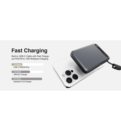 MAZER MagLink19 10,000mAh Magnetic Wireless Powerbank with Built-in USB-C Cable and Kickstand CCC Certified