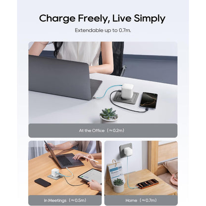 CUKTECH CP6 Charger 65W GaN Fast Wall Charger Plug with Built-in Retractable USB C Cable