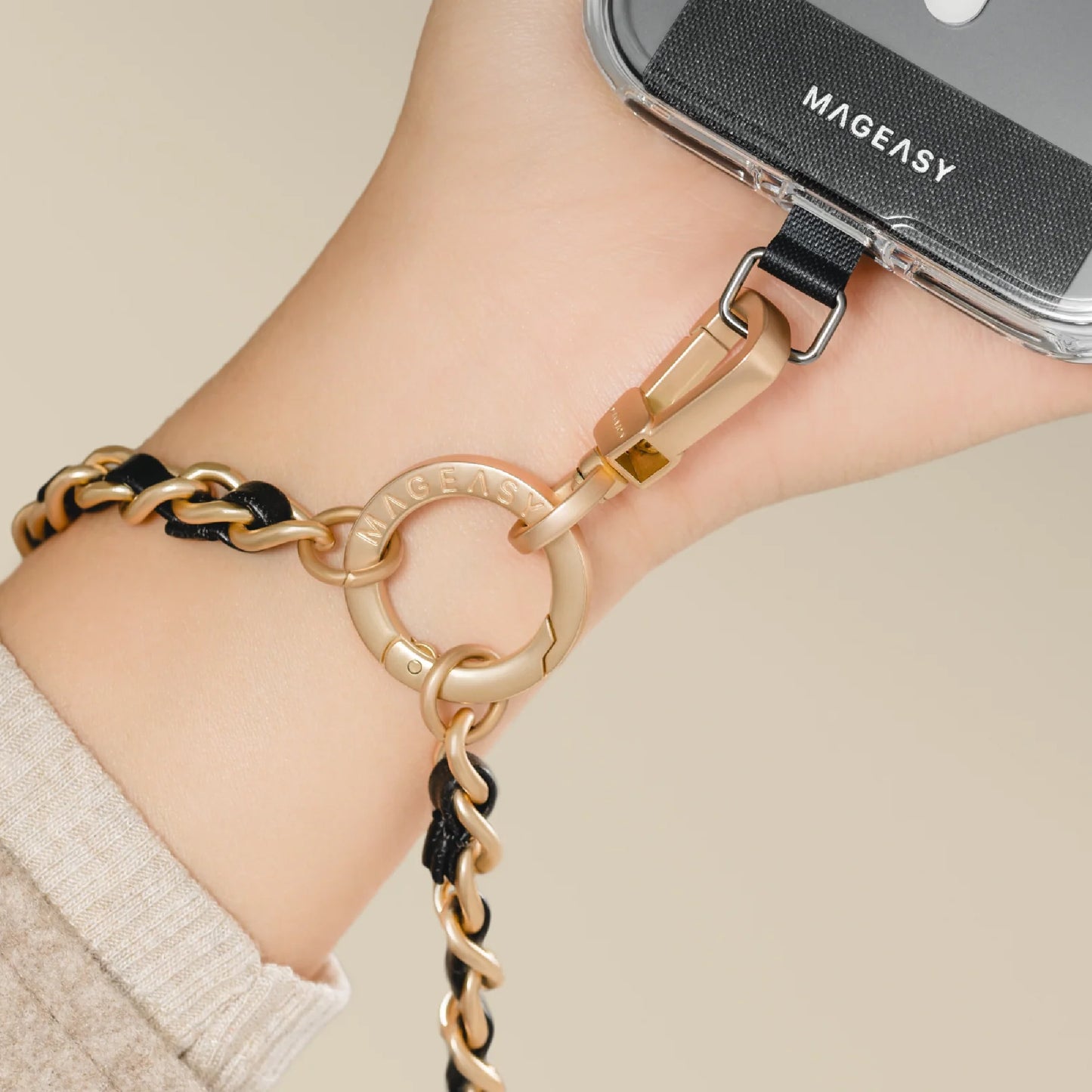 MAGEASY 9mm Leather Chain Wrist Strap + Strap Card - 360-degree Rotating Buckle