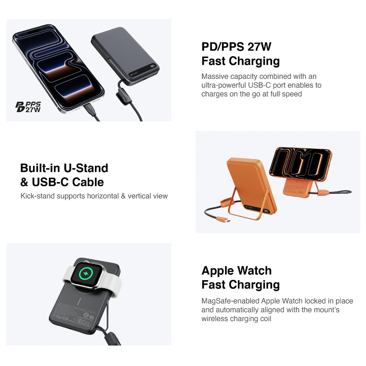 MAZER MagLink19 10,000mAh Magnetic Wireless Powerbank with Built-in USB-C Cable and Kickstand CCC Certified