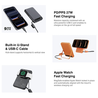 MAZER MagLink19 10,000mAh Magnetic Wireless Powerbank with Built-in USB-C Cable and Kickstand CCC Certified