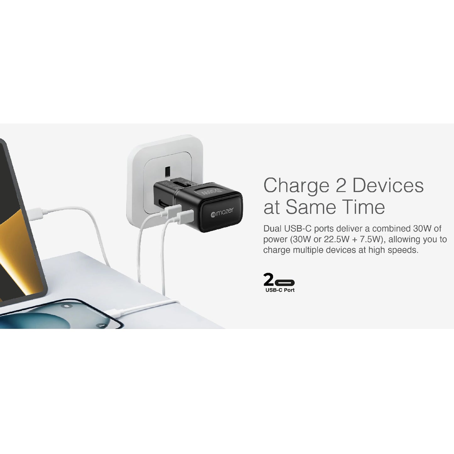 MAZER Infinite Travel Pocket PD 30W Universal Travel Charger 2 USB-C Ports