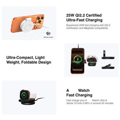MAZER MagPad Duo2 Qi2.2 Certified 25W 2-in-1 Foldable Wireless Charging Pad with 1M USB-C Cable Included