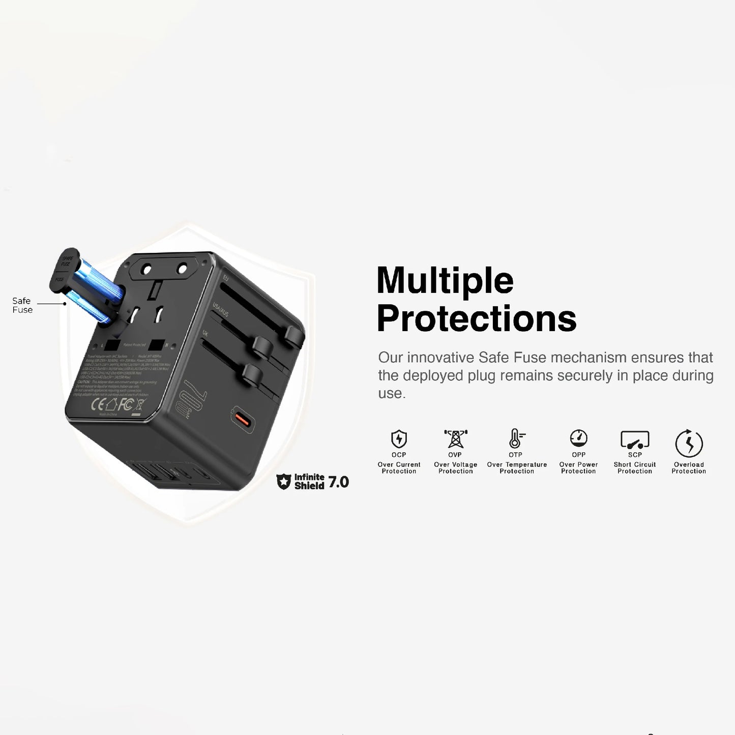 Mazer Infinite Travel PD 70W GaN Universal Travel Adapter Charge Up To 8 Device Simultaneously