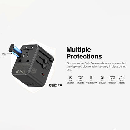 Mazer Infinite Travel PD 70W GaN Universal Travel Adapter Charge Up To 8 Device Simultaneously