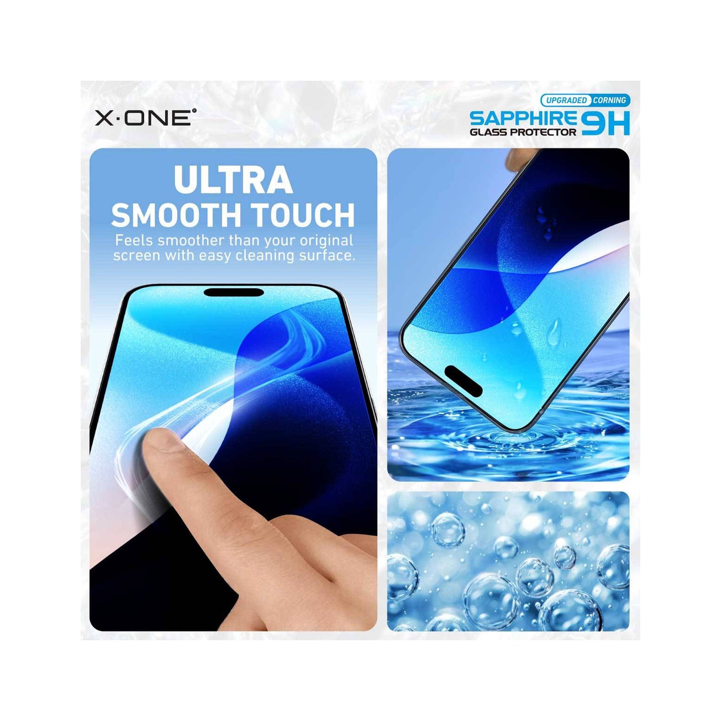 X.One Sapphire Series ( Upgraded Corning ) Full Screen Tempered Glass for iPhone 16 Series - With Installer Kit