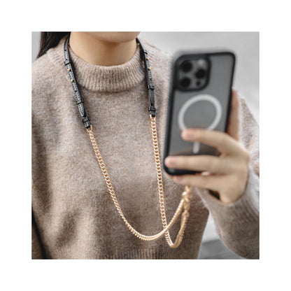 MAGEASY Modern Leather Chain Strap + Strap Card - Adjustable Chain Length - Black/Matte Gold - Forexengineer -Malaysia