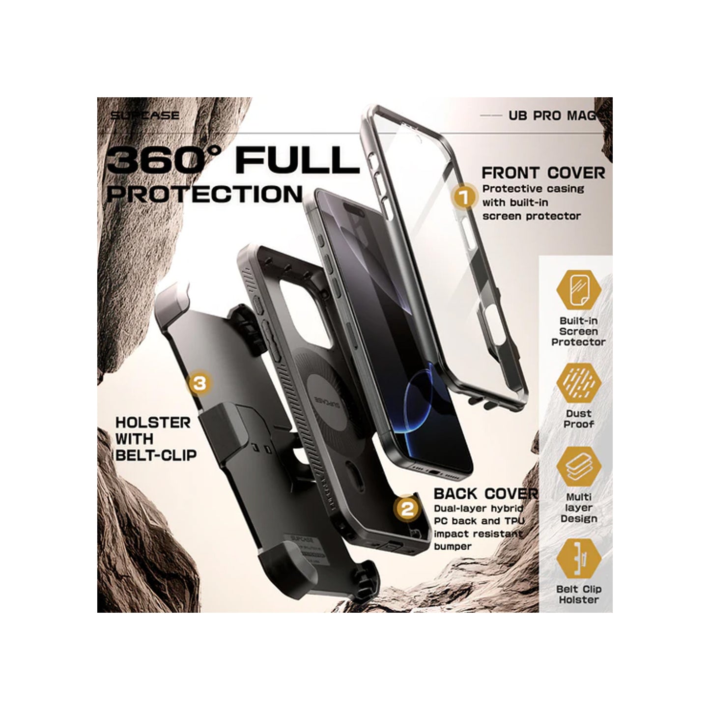 SUPCASE Unicorn Beetle PRO MAG for iPhone 16 Series - Built-in Screen Protector and Kickstand