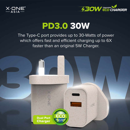 X.One Eco Charger 30W PD 3.0 & QC 4+ Dual Port Fast Charger Adapter Wall Charger - Forexengineer -Malaysia- 6487922958987