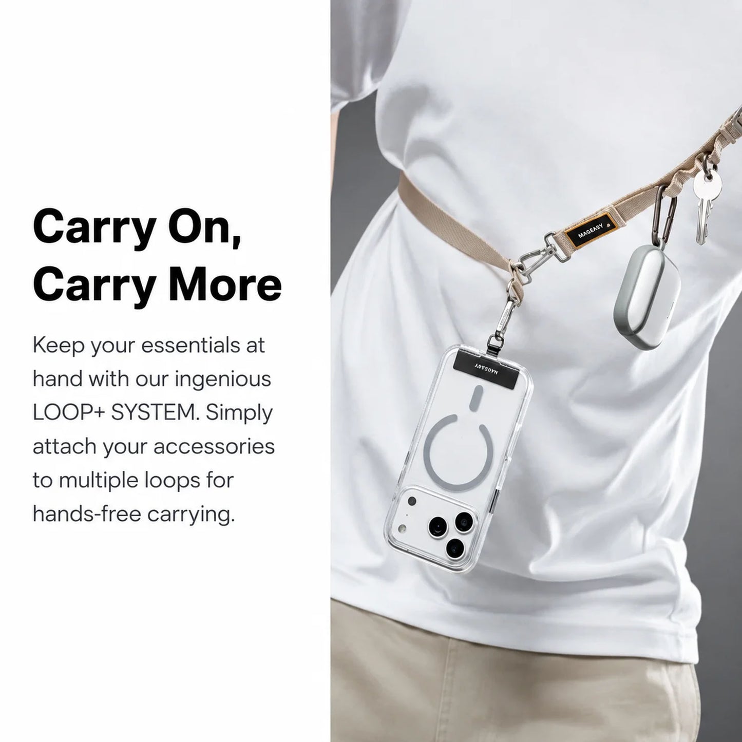 MAGEASY ROVER Utility Strap Dual Clip + Strap Card - Multiple Loops for Hands-free Carrying